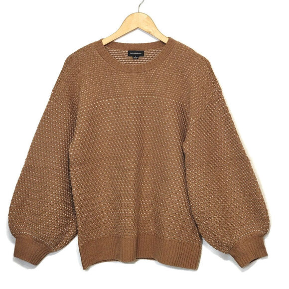 Summersalt Cashmere Wool Round Neck Balloon Sleeve Camel Tan Knit Sweater Size S - Picture 16 of 16